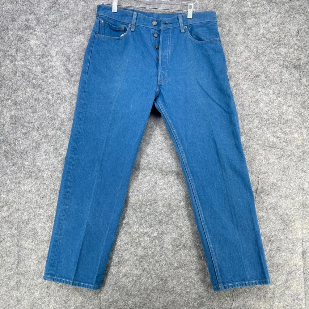Levi's 501 Button Fly Jeans Men 35x30 Blue Teal Straight Leg (Fits 32x28) Grunge